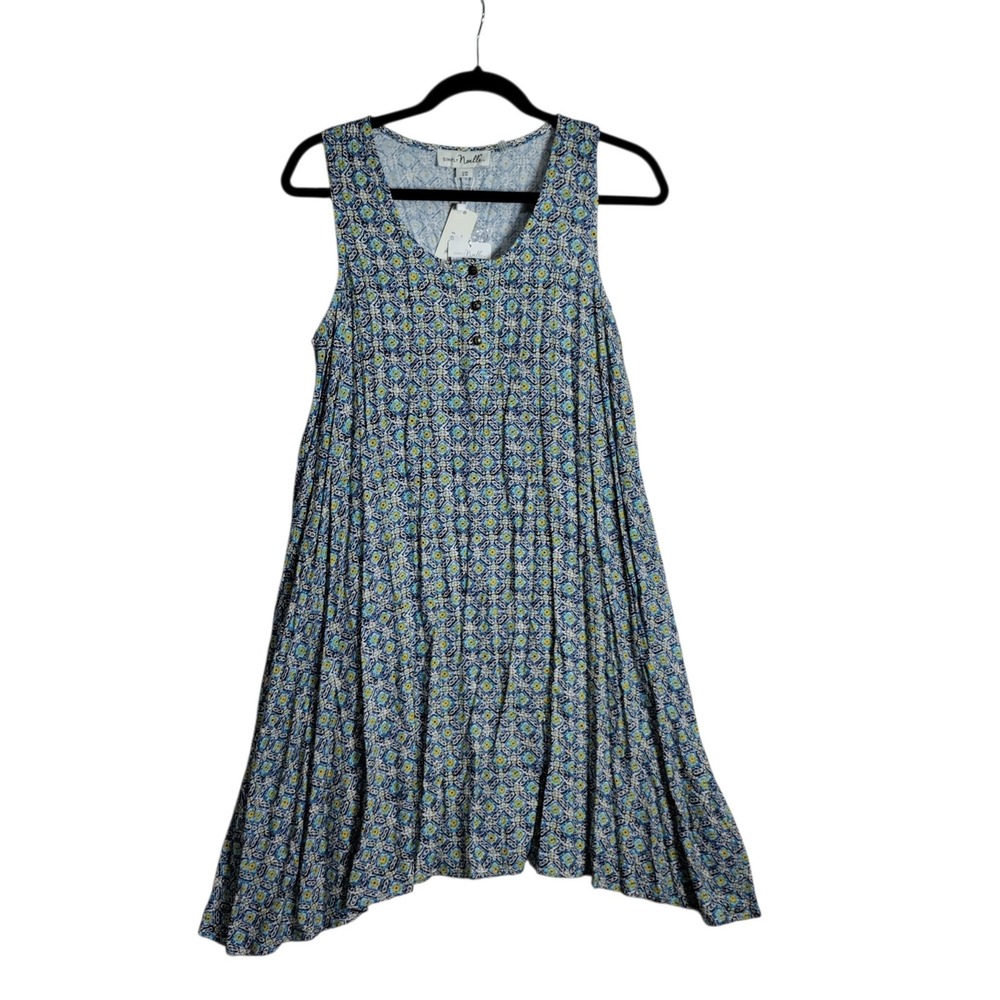 Simply Noelle Sleeveless Swing Dress Blue Yellow Medallion Print S/M